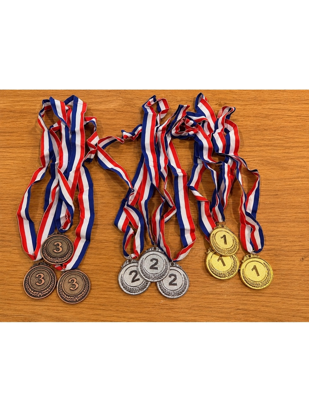 9 Award Medals 3 Gold 3 Silver 3 Bronze 1st 2nd 3rd Red White Blue Ribbons